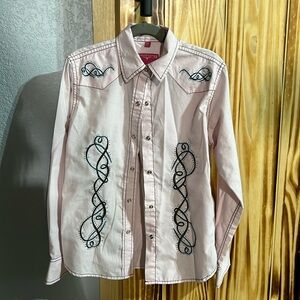 Girls size medium M Ransom Ranch long sleeve rhinestone pink shirt